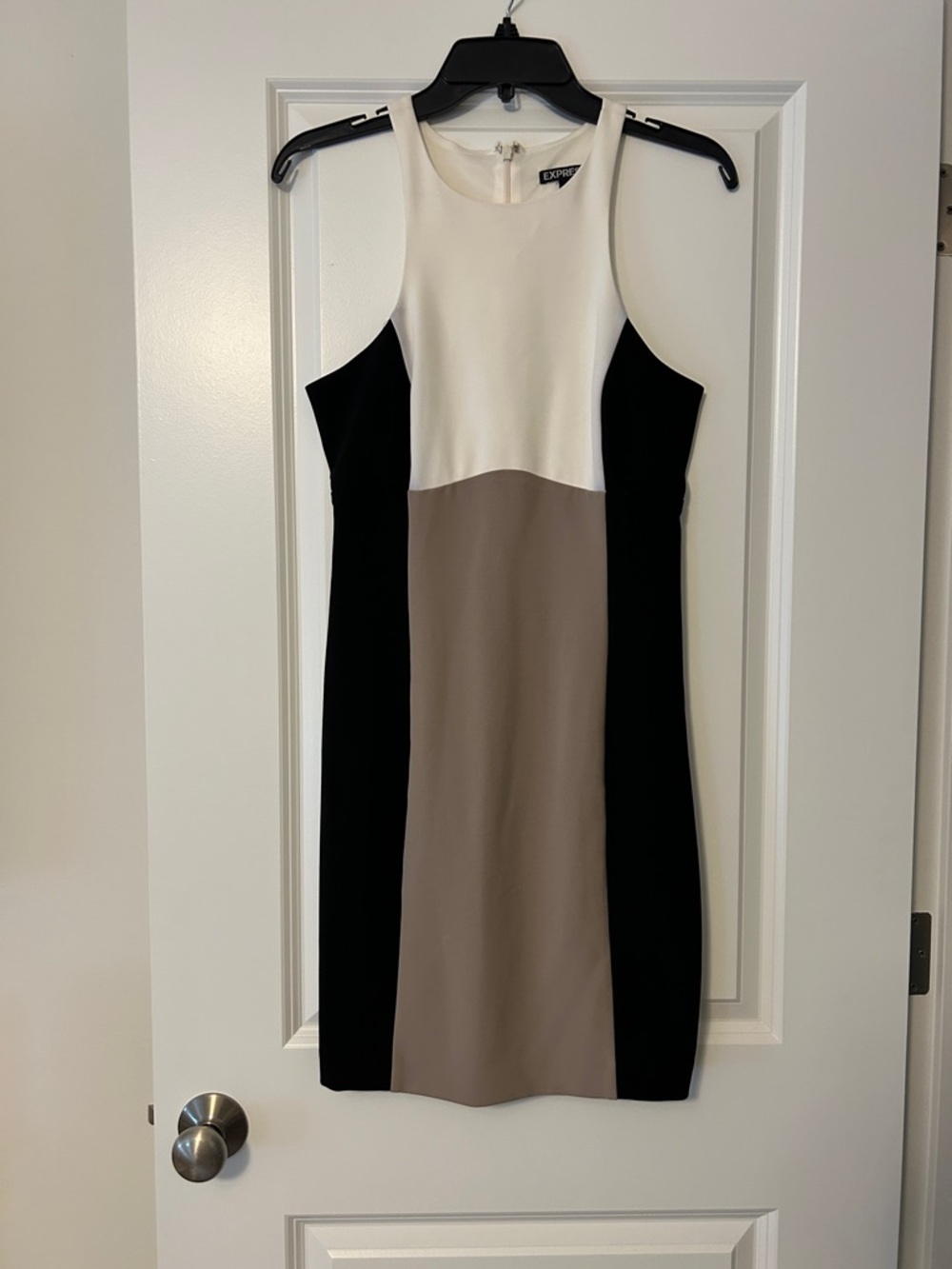 Express Colorblock Midi Sheath Dress - White, Taupe & Black